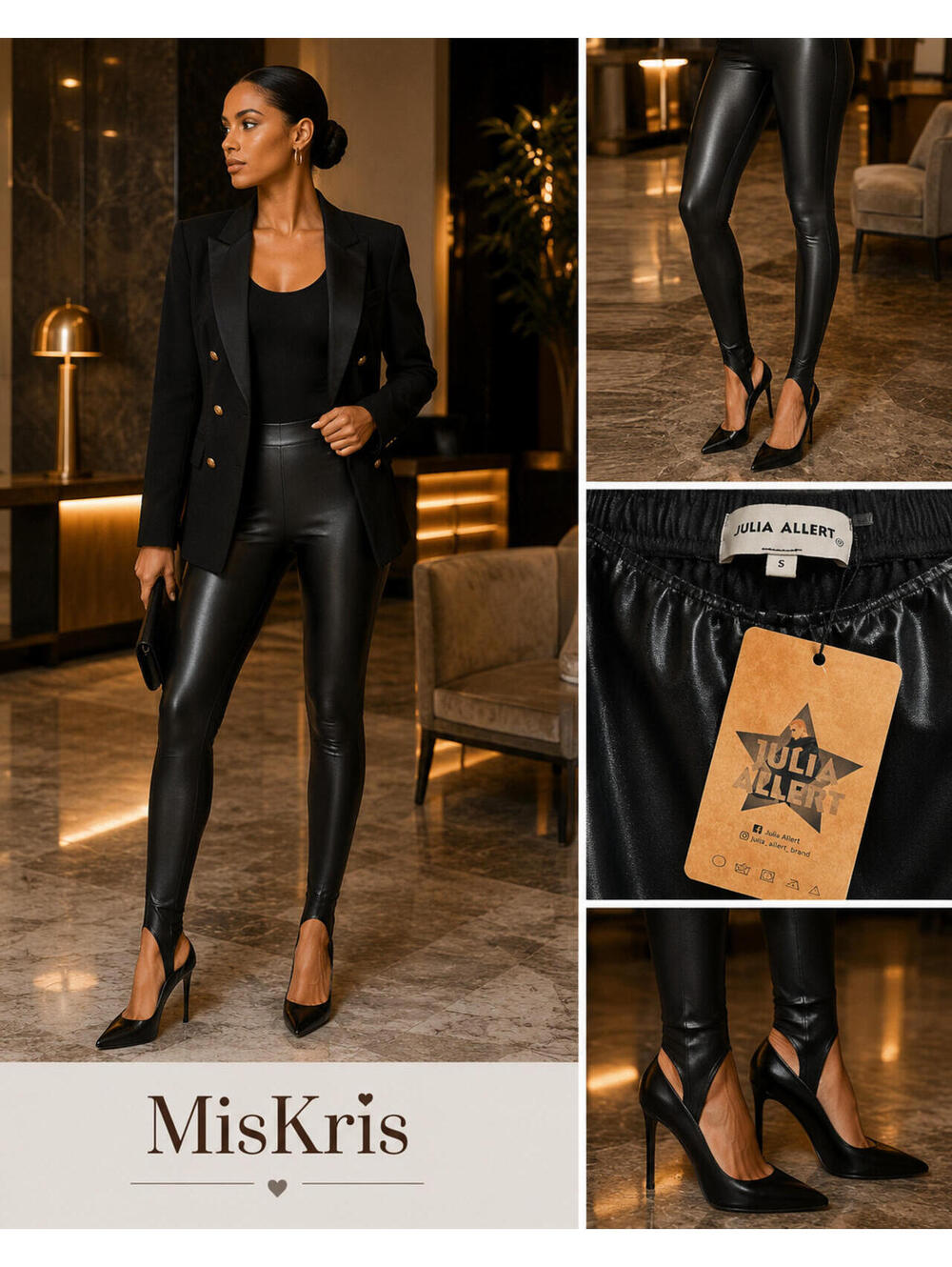 NWT Julia Allert Faux Leather Stirrup Leggings Black Size Small